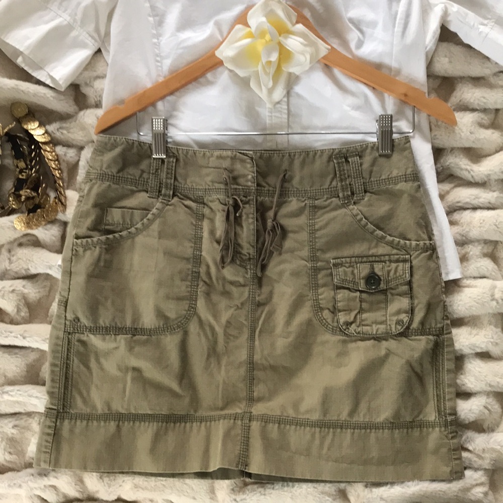 Vintage Loft Olive Green Utility Mini Skirt Pockets Beltloops sz 6 shabby chic